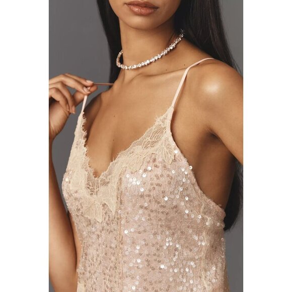 Anthropologie En Elly Sleeveless V-Neck Lace Sequin Slip Midi Dress S - Picture 2 of 4